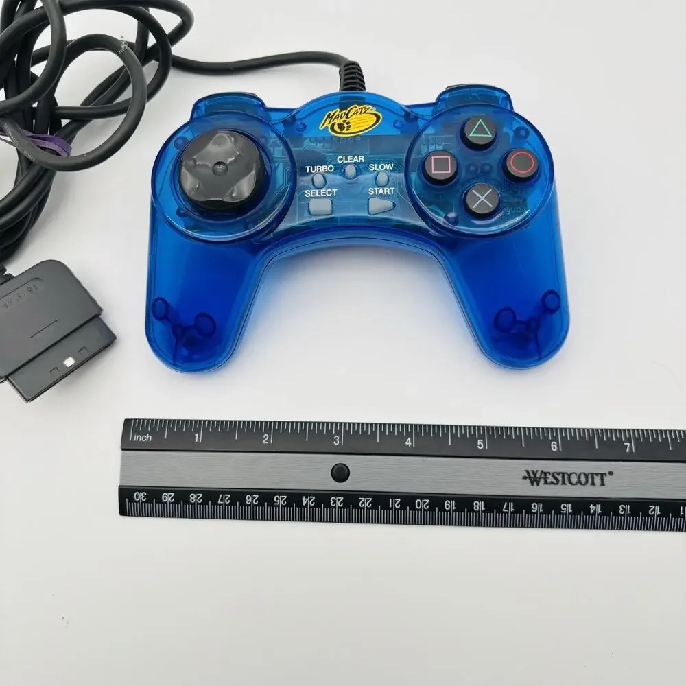 Madcatz Dual Force PS1 & PS2 Controller Clear Blue #8002 Tested Works.